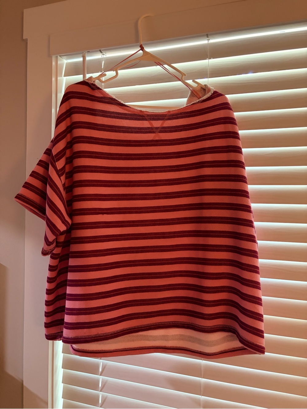 American Eagle Outfitters Pink and Magenta Striped Short Sleeve Top